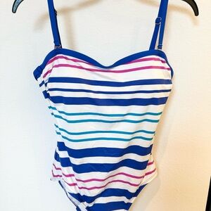 Liz Claiborne one piece swimsuit. Size 8 Blue/white/teal/pink.